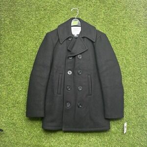 Vintage US Navy Peacoat Mens 32 Black Wool  Button Front NWT